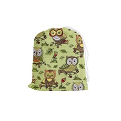 Seamless-pattern-with-flowers-owls Drawstring Pouch (medium) by Pakemis