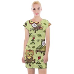 Seamless-pattern-with-flowers-owls Cap Sleeve Bodycon Dress by Pakemis