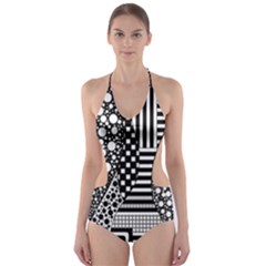 Black And White Cut-out One Piece Swimsuit by gasi