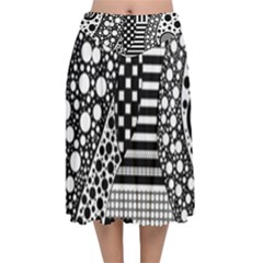 Black And White Velvet Flared Midi Skirt by gasi