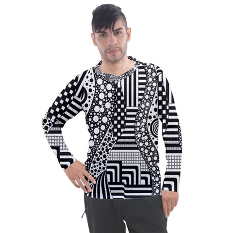 Black And White Men s Pique Long Sleeve Tee by gasi