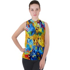 Abstract Art Mock Neck Chiffon Sleeveless Top by gasi