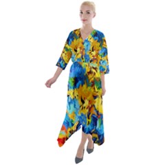 Abstract Art Quarter Sleeve Wrap Front Maxi Dress by gasi