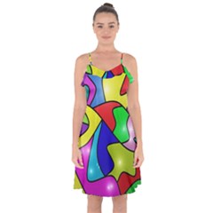 Colorful Abstract Art Ruffle Detail Chiffon Dress by gasi