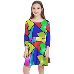 Colorful Abstract Art Kids  Quarter Sleeve Skater Dress by gasi