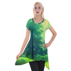 Anime Forrest Nature Fantasy Sunset Trees Woods Short Sleeve Side Drop Tunic by Uceng