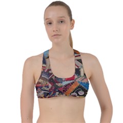 Background Embroidery Pattern Stitches Abstract Criss Cross Racerback Sports Bra by Uceng