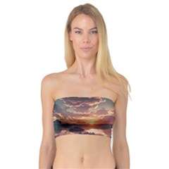 Sunset River Sky Clouds Nature Nostalgic Mountain Bandeau Top by Uceng