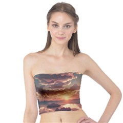 Sunset River Sky Clouds Nature Nostalgic Mountain Tube Top by Uceng