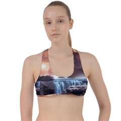 Water Waterfall Nature River Lake Planet Fantasy Criss Cross Racerback Sports Bra by Uceng