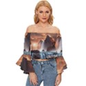 Water Waterfall Nature River Lake Planet Fantasy Off Shoulder Flutter Bell Sleeve Top View1