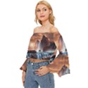 Water Waterfall Nature River Lake Planet Fantasy Off Shoulder Flutter Bell Sleeve Top View2