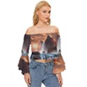 Water Waterfall Nature River Lake Planet Fantasy Off Shoulder Flutter Bell Sleeve Top View3