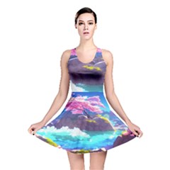 Fantasy Japan Mountains Cherry Blossoms Nature Reversible Skater Dress by Uceng