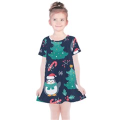 Colorful Funny Christmas Pattern Kids  Simple Cotton Dress by Uceng