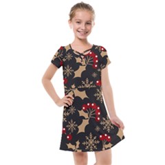 Christmas Pattern With Snowflakes Berries Kids  Cross Web Dress by Uceng