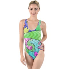 Colorful Stylish Design High Leg Strappy Swimsuit by gasi