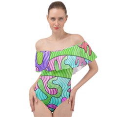 Colorful Stylish Design Off Shoulder Velour Bodysuit  by gasi