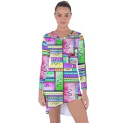 Colorful Pattern Asymmetric Cut-out Shift Dress by gasi