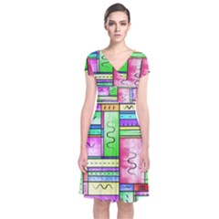 Colorful Pattern Short Sleeve Front Wrap Dress by gasi