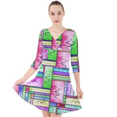 Colorful Pattern Quarter Sleeve Front Wrap Dress by gasi