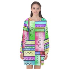 Colorful Pattern Long Sleeve Chiffon Shift Dress  by gasi