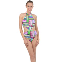 Colorful Pattern Halter Side Cut Swimsuit by gasi