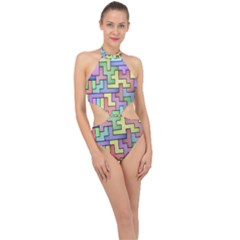 Colorful Stylish Design Halter Side Cut Swimsuit by gasi