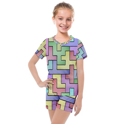 Colorful Stylish Design Kids  Mesh Tee And Shorts Set by gasi