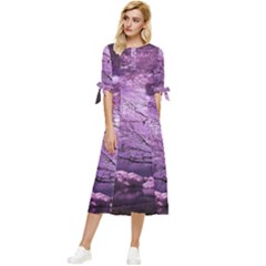 Violet Nature Bow Sleeve Chiffon Midi Dress by Sparkle