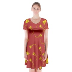 Background Pattern Texture Design Short Sleeve V-neck Flare Dress by Ravend