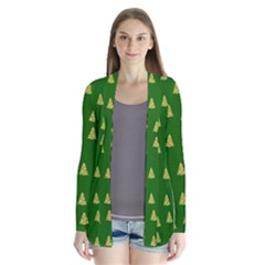 Green Christmas Trees Green Drape Collar Cardigan by TetiBright