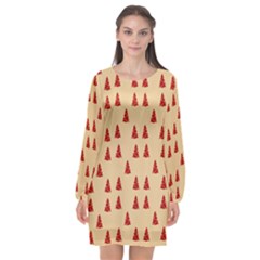 Red Christmas Tree Brown Long Sleeve Chiffon Shift Dress  by TetiBright