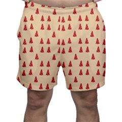 Red Christmas Tree Brown Men s Shorts by TetiBright