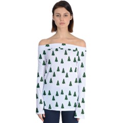 Green Christmas Trees White Off Shoulder Long Sleeve Top by TetiBright