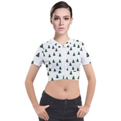 Green Christmas Trees White Short Sleeve Cropped Jacket by TetiBright