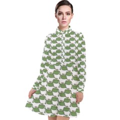 Funny Frog Cartoon Drawing Motif Pattern Long Sleeve Chiffon Shirt Dress by dflcprintsclothing