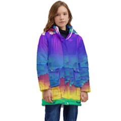 Abstract Geometric Landscape Art 3d Kid s Hooded Longline Puffer Jacket by Pakemis