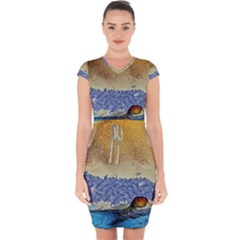 Abstract Painting Art Texture Capsleeve Drawstring Dress  by Ravend