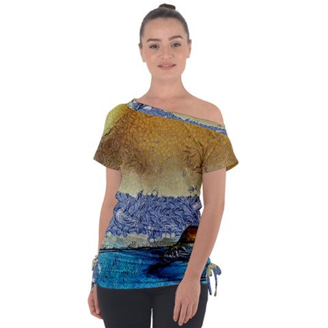 Abstract Painting Art Texture Off Shoulder Tie-up Tee by Ravend