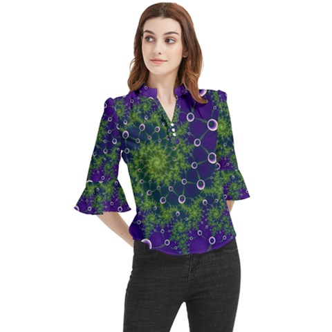 Fractal Spiral Abstract Background Loose Horn Sleeve Chiffon Blouse by Ravend