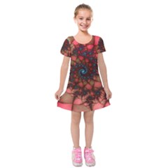 Fractals Abstract Art Red Spiral Kids  Short Sleeve Velvet Dress by Ravend