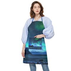 Green Aurora Lights-over Rocky Shore During Night Time Pocket Apron by danenraven