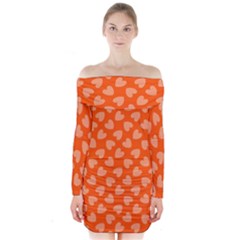 Textured Hearts Orange Long Sleeve Off Shoulder Dress by FunDressesShop