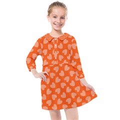 Textured Hearts Orange Kids  Quarter Sleeve Shirt Dress by FunDressesShop