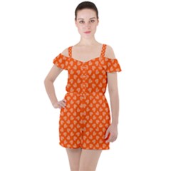 Textured Hearts Orange Ruffle Cut Out Chiffon Playsuit by FunDressesShop