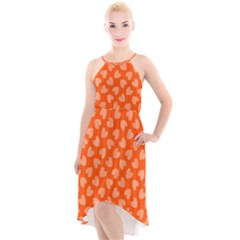 Textured Hearts Orange High-low Halter Chiffon Dress  by FunDressesShop