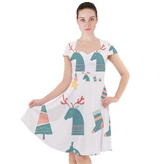 Reindeer Stars Socks Stick Candy Cane Cap Sleeve Midi Dress by artworkshop