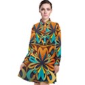 Orange, turquoise and blue pattern  Long Sleeve Chiffon Shirt Dress View1