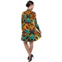 Orange, turquoise and blue pattern  Long Sleeve Chiffon Shirt Dress View2